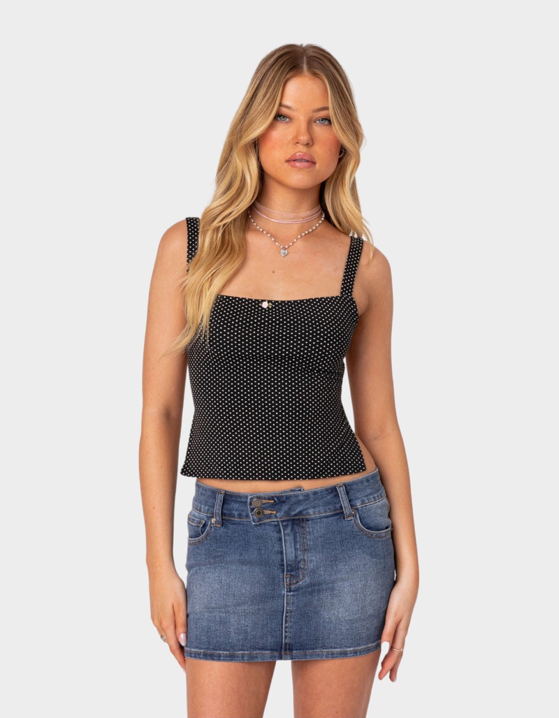 EDIKTED Kaia Polka Dot Tie Back Top image number 0