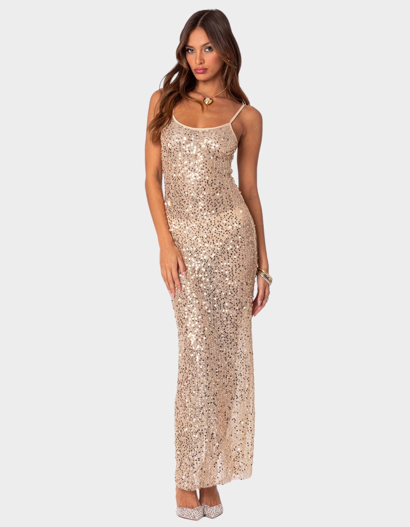 EDIKTED Sequin Sheer Mesh Maxi Dress image number 1