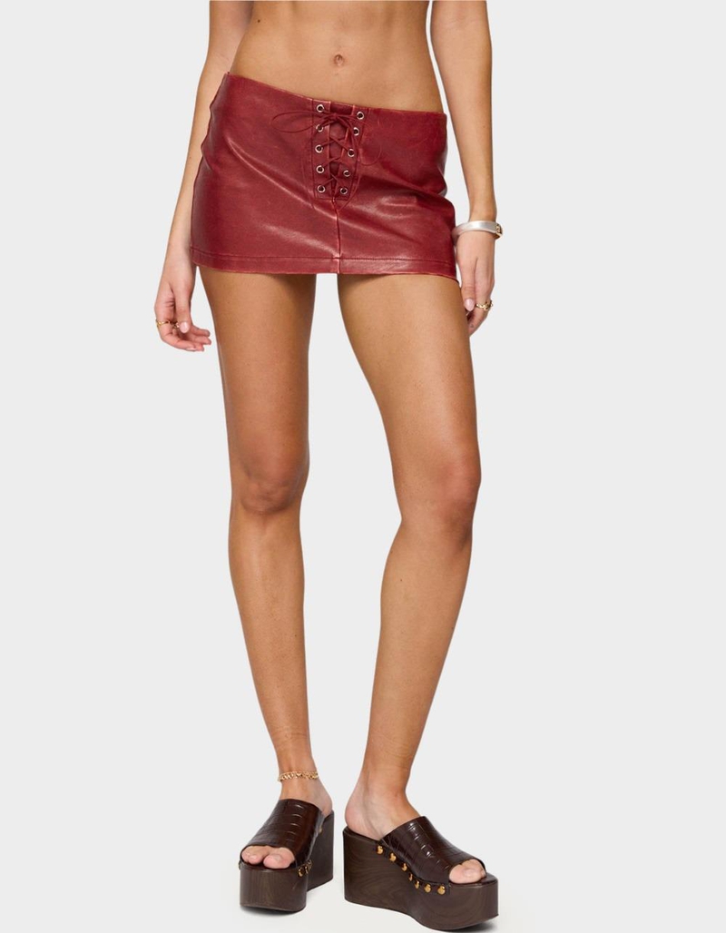 EDIKTED Lace Up Faux Leather Mini Skort image number 0