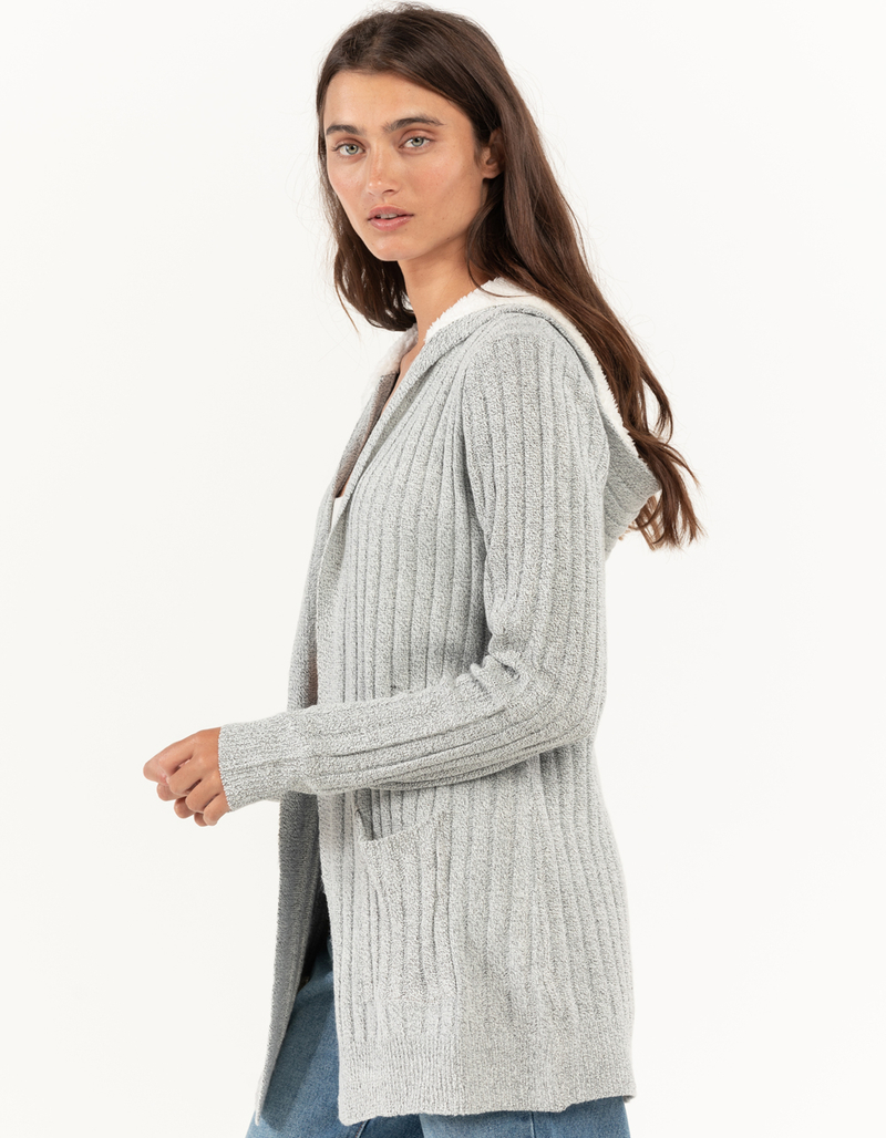 ALMOST FAMOUS Womens Rib Sherpa Mossy Hooded Cardigan image number 1