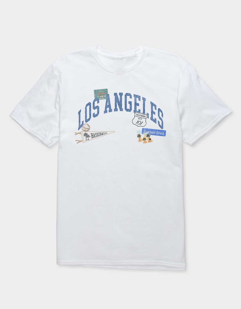 LOS ANGELES Landmark Stickers Distressed Unisex Tee image number 0