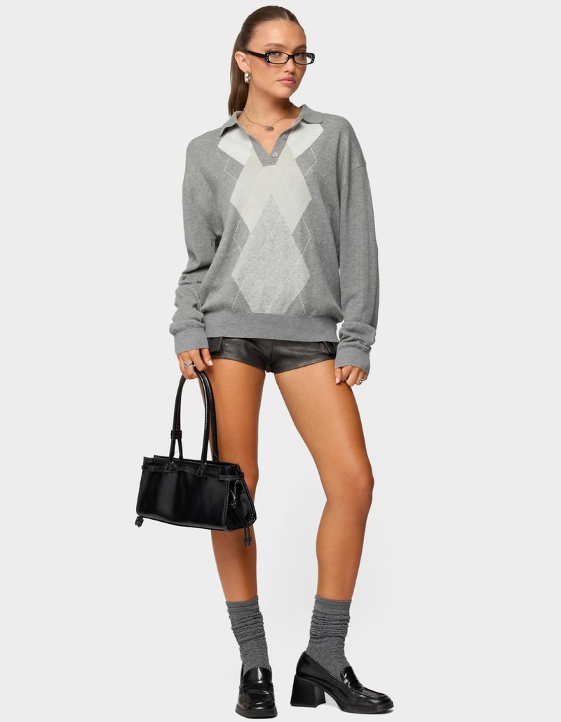 EDIKTED Kati Argyle Oversized Polo Sweater image number 4