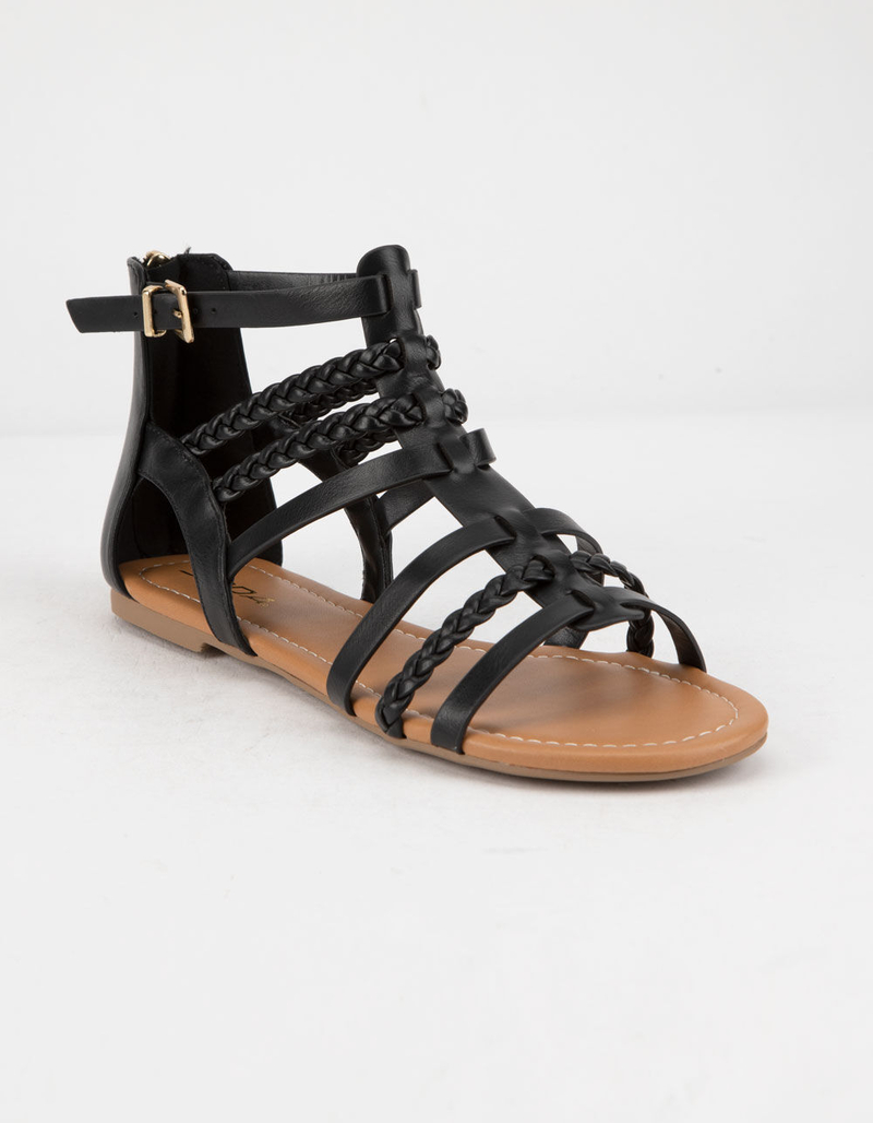 SODA Braid Back Zip Black Womens Gladiator Sandals image number 0