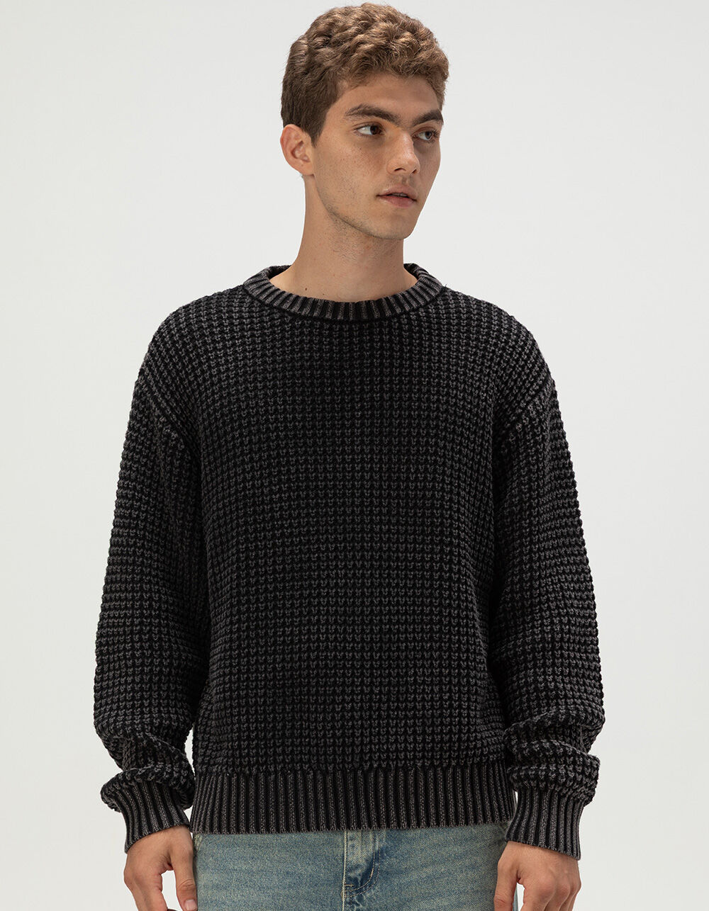 RSQ Mens Washed Waffle Sweater - BLACK - L | Tillys