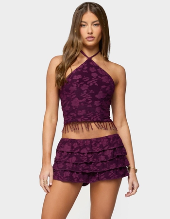 EDIKTED Keyla Bead Fringed Textured Halter Top Primary Image