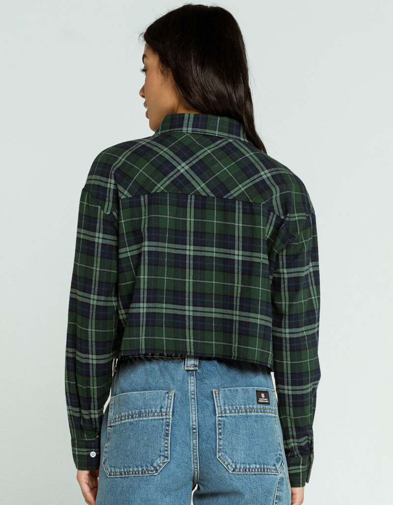 RSQ Womens Blue & Green Crop Flannel Shirt image number 2