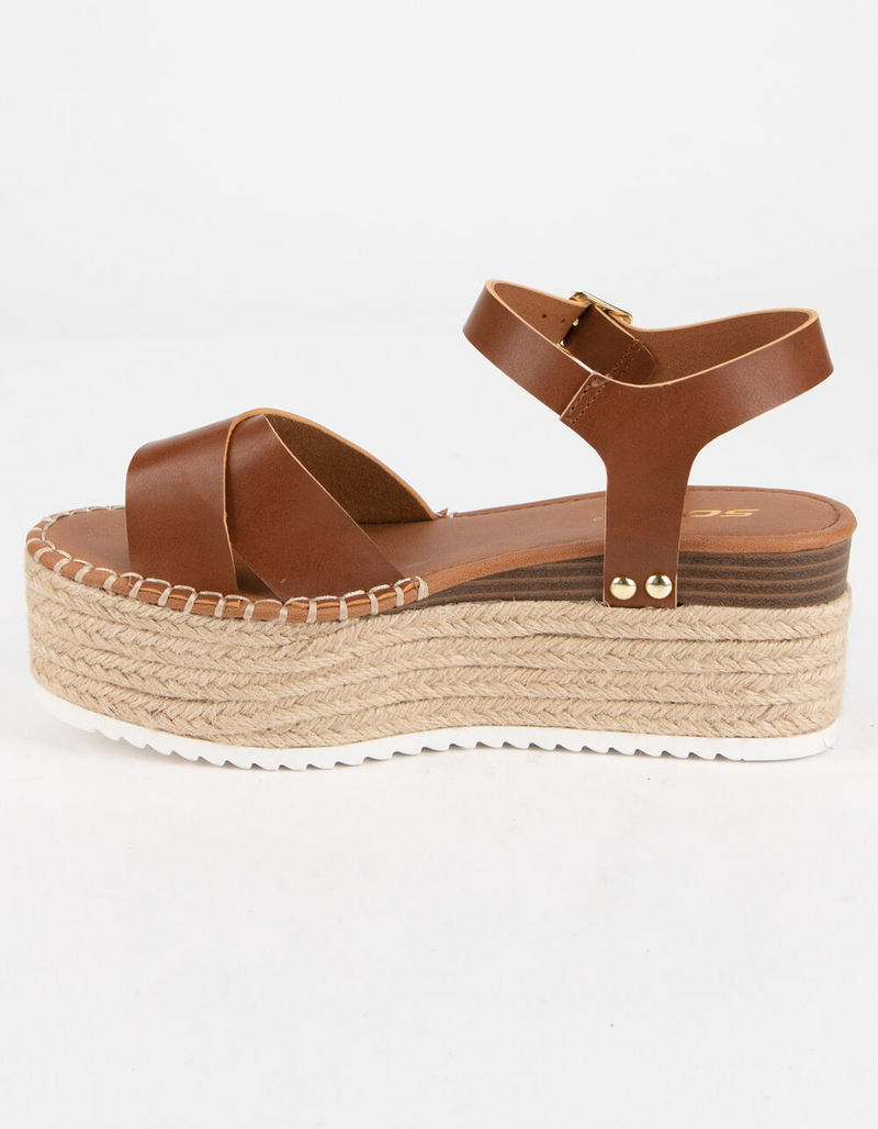 SODA High Ankle Strap Womens Tan Flatform Sandals image number 2