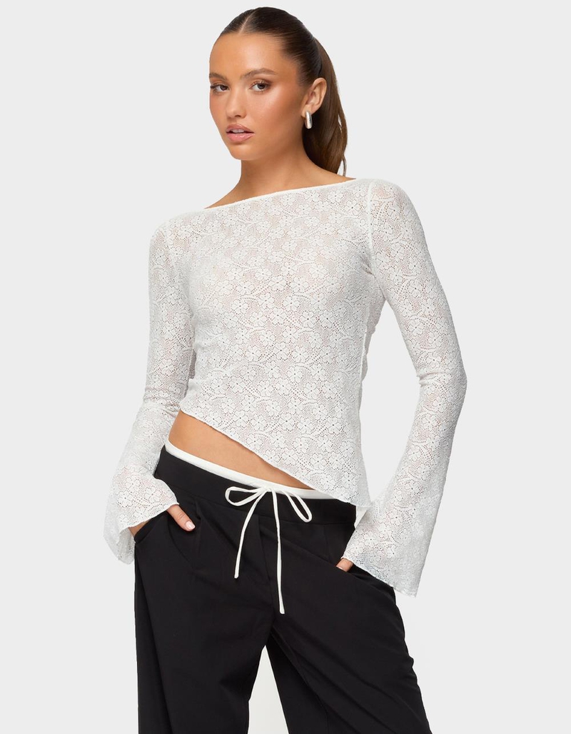 EDIKTED Mare Asymmetric Gem Sheer Lace Top image number 0