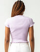 FULL TILT Ruffle Trim Tie Front Womens Lavender Cardigan image number 3