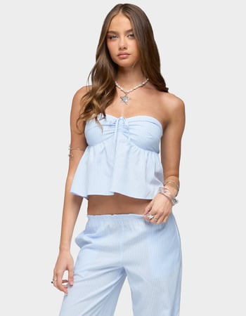 EDIKTED Cersei Striped Tie Front Strapless Top Primary Image