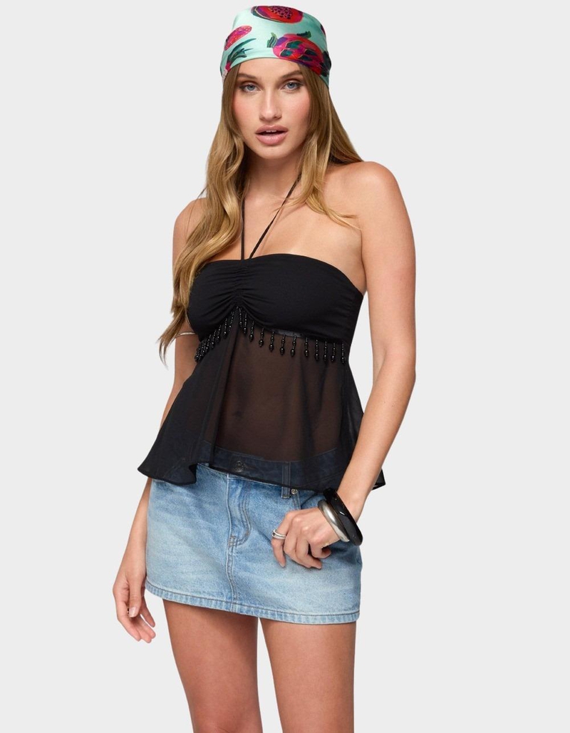 EDIKTED Sheer Chiffon Babydoll Halter Top image number 1