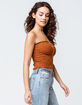 SKY AND SPARROW Smocked Button Front Camel Womens Tube Top image number 2