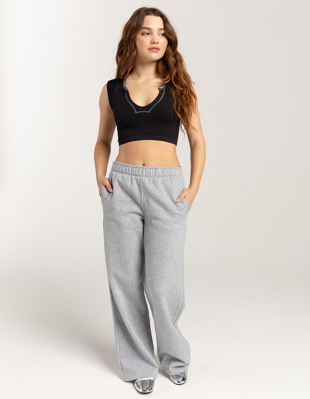 TILLYS Wide Leg Womens Sweatpants - HEATHER GRAY - XXL | Tillys