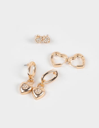 FULL TILT 3 Pack Heart/Rhinestone Hoop Earrings Primary Image