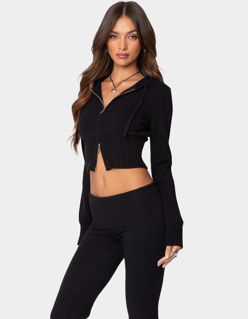 EDIKTED Desiree Knitted Hooded Cardigan - BLACK | Tillys