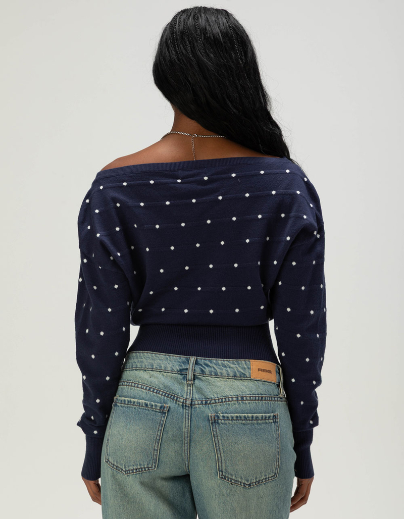 RSQ Womens Off The Shoulder Dot Banded Bottom Sweater image number 3