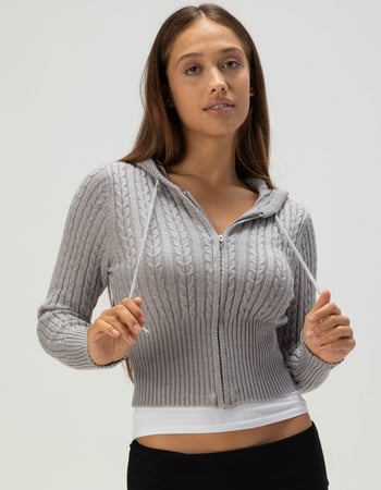 RSQ Womens Cable Zip-Up Sweater Alternative Image