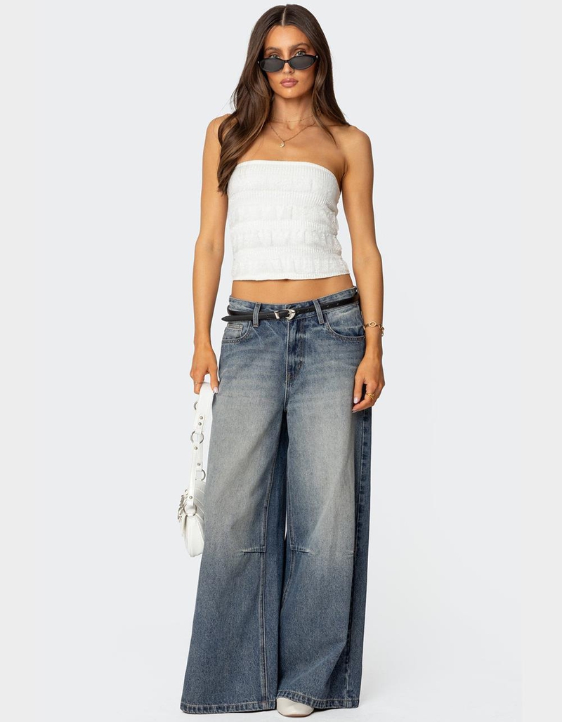 EDIKTED Georgette Lacey Ruffle Tube Top image number 1