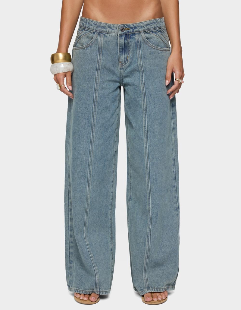 EDIKTED Stitch & Pleat Low Rise Jeans image number 0