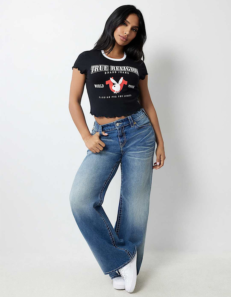 TRUE RELIGION x Playboy Lettuce Edge Hem Womens Baby Tee image number 3