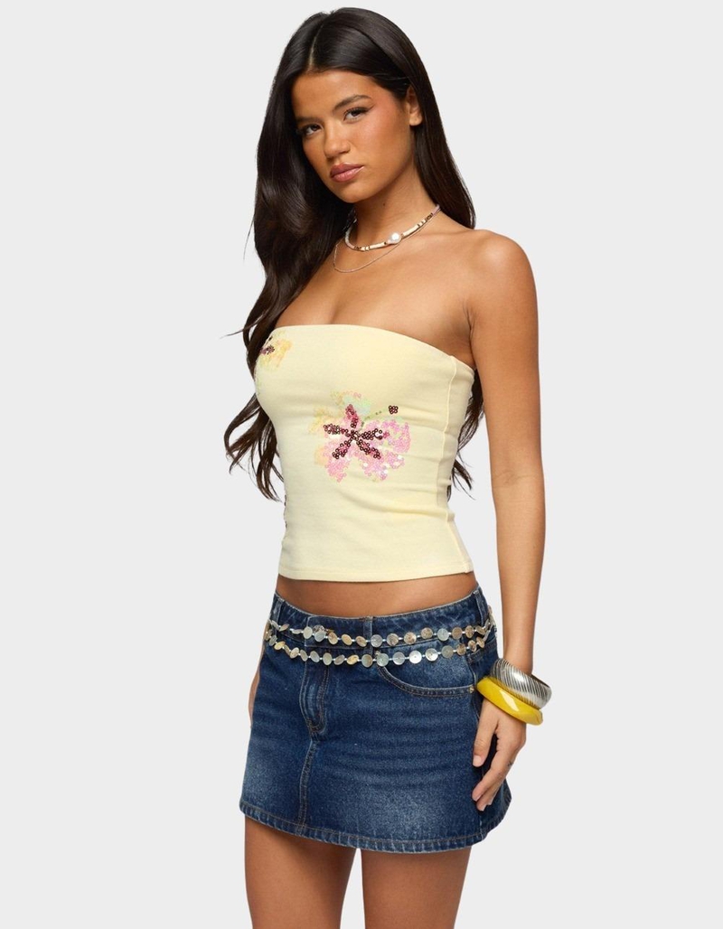 EDIKTED Braelyn Sequin Floral Tube Top image number 1