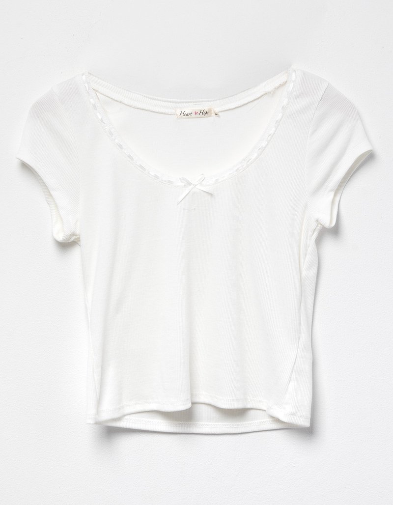 HEART & HIPS Bow Detailing Scoop Neck Womens Tee image number 1