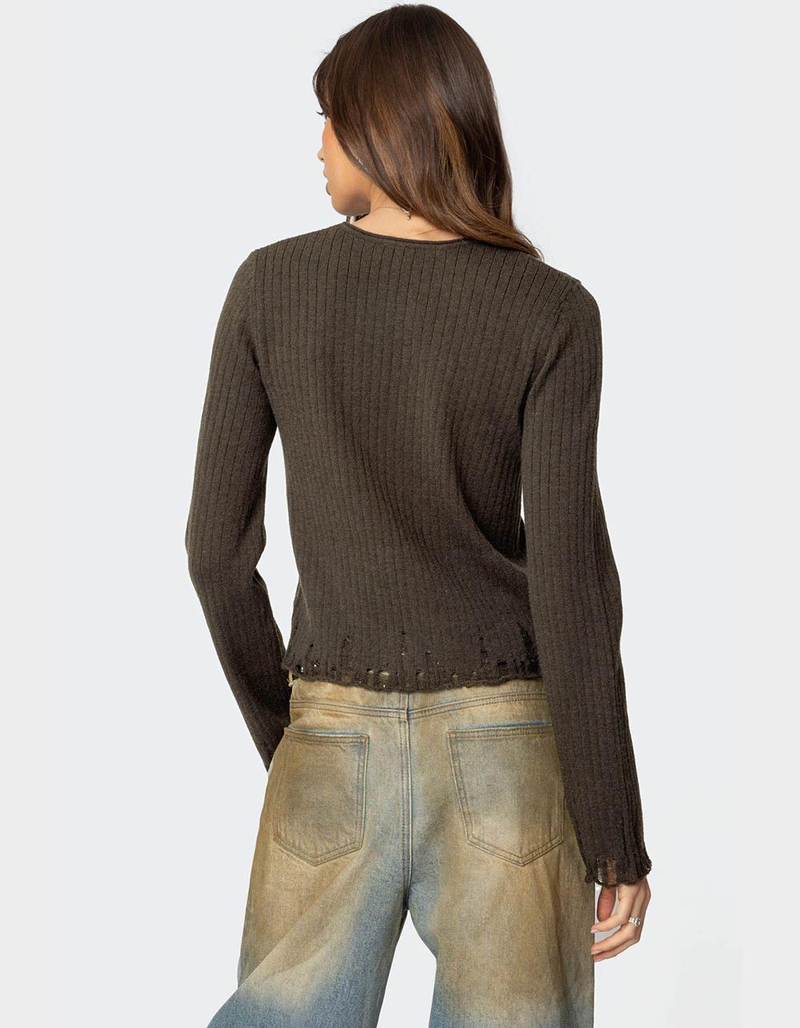 EDIKTED Distressed Ribbed Knit Sweater image number 1
