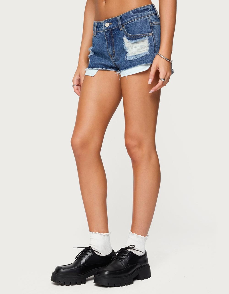 EDIKTED Devin Low Rise Micro Denim Shorts image number 3