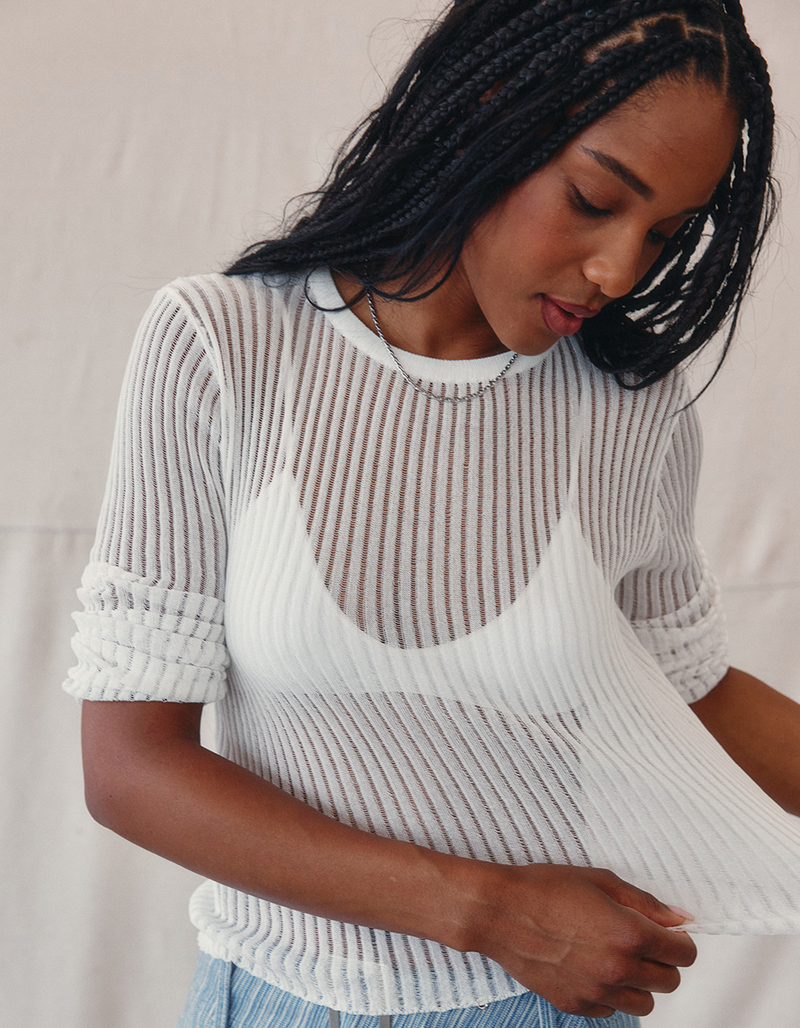 WEST OF MELROSE Sheer Stripe Womens Sweater image number 1