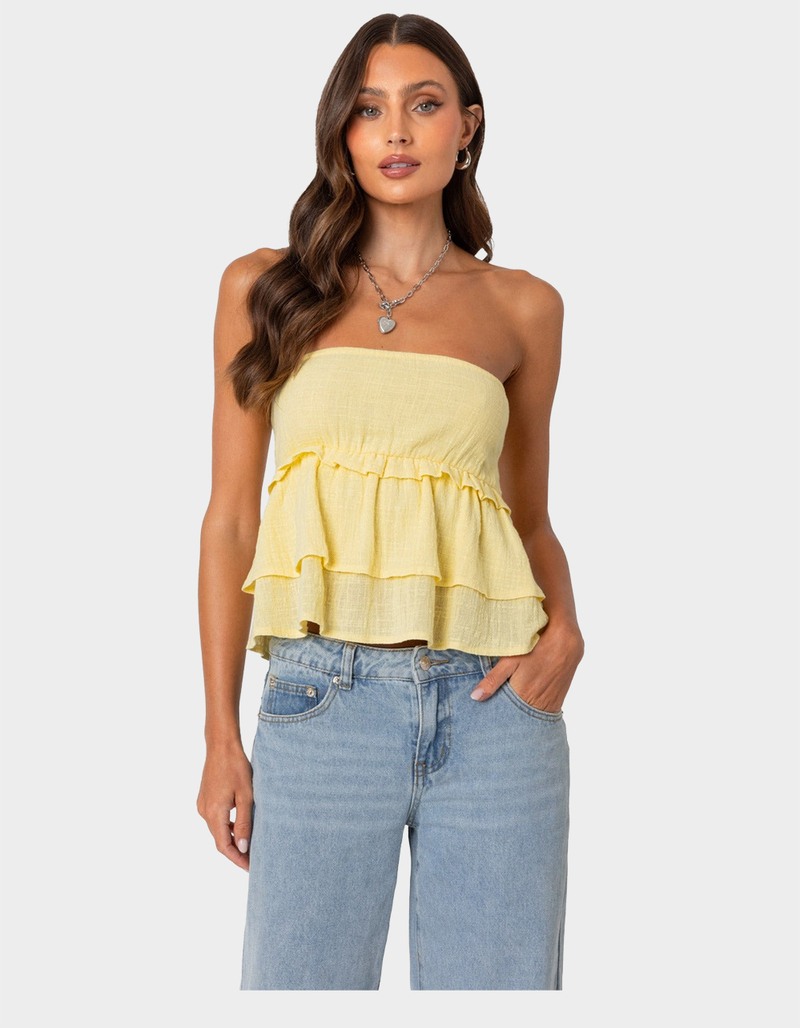 EDIKTED Linen Look Strapless Peplum Top image number 0