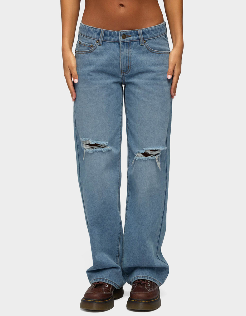 EDIKTED Juju Distressed Low Rise Baggy Jeans image number 0