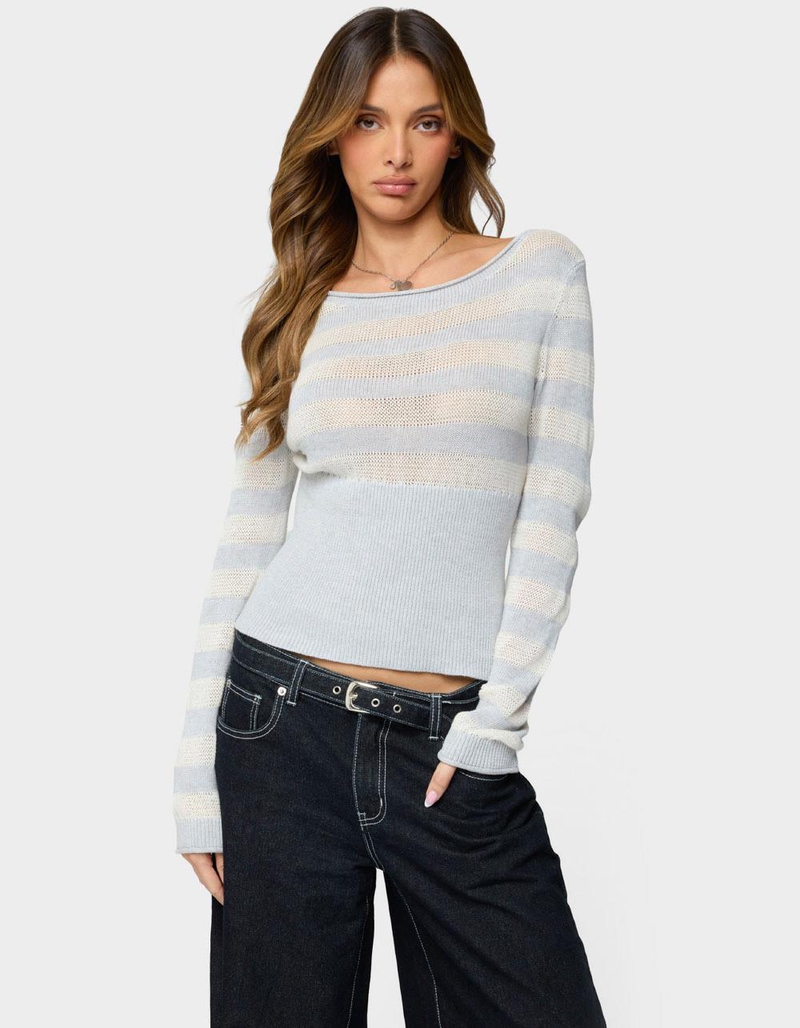 EDIKTED Cornella Boat Neck Striped Knit Top image number 0