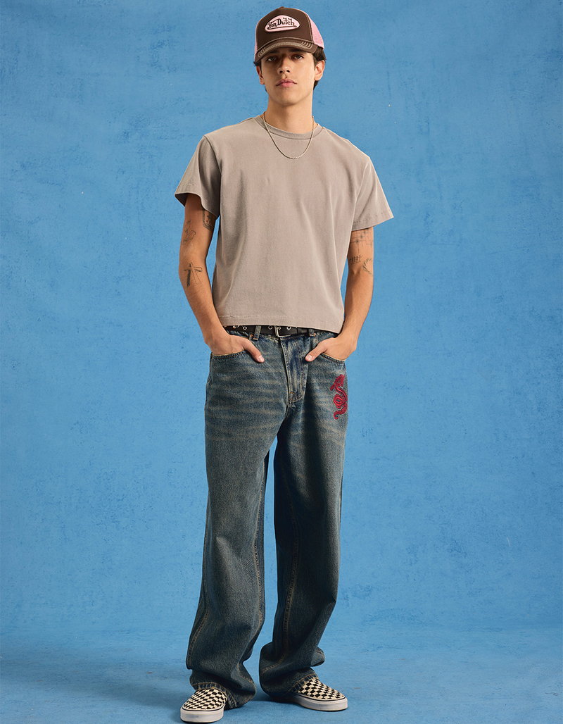 RSQ Mens Embroidered Dragon Baggy Jeans image number 8