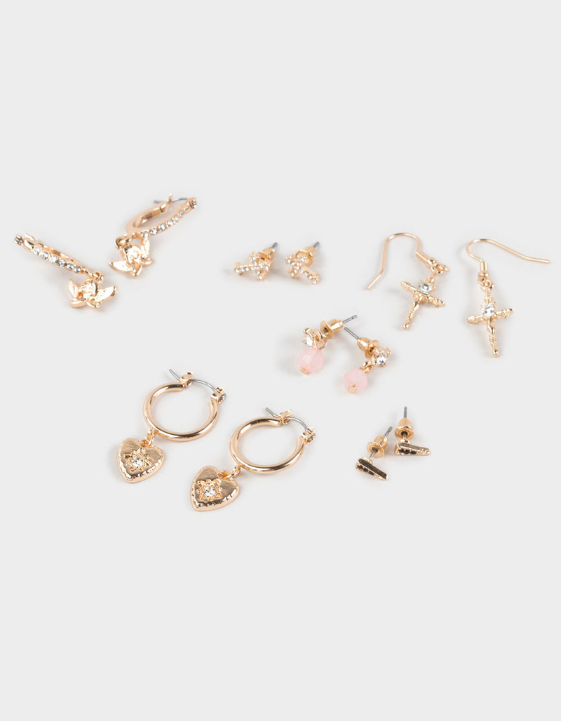 FULL TILT 6 Pack Cross/Heart/Angel Charm Hoop Earrings image number 0