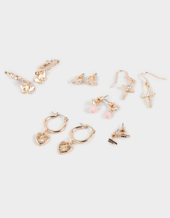 FULL TILT 6 Pack Cross/Heart/Angel Charm Hoop Earrings Primary Image