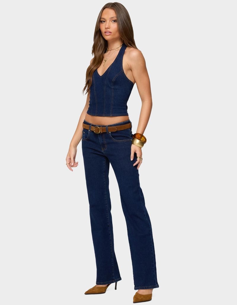 EDIKTED Jemima Contrast Stitch Denim Halter Top image number 3