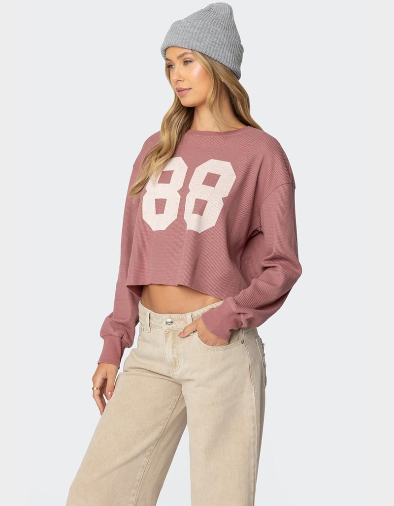 EDIKTED 88 Waffle Long Sleeve Tee image number 2