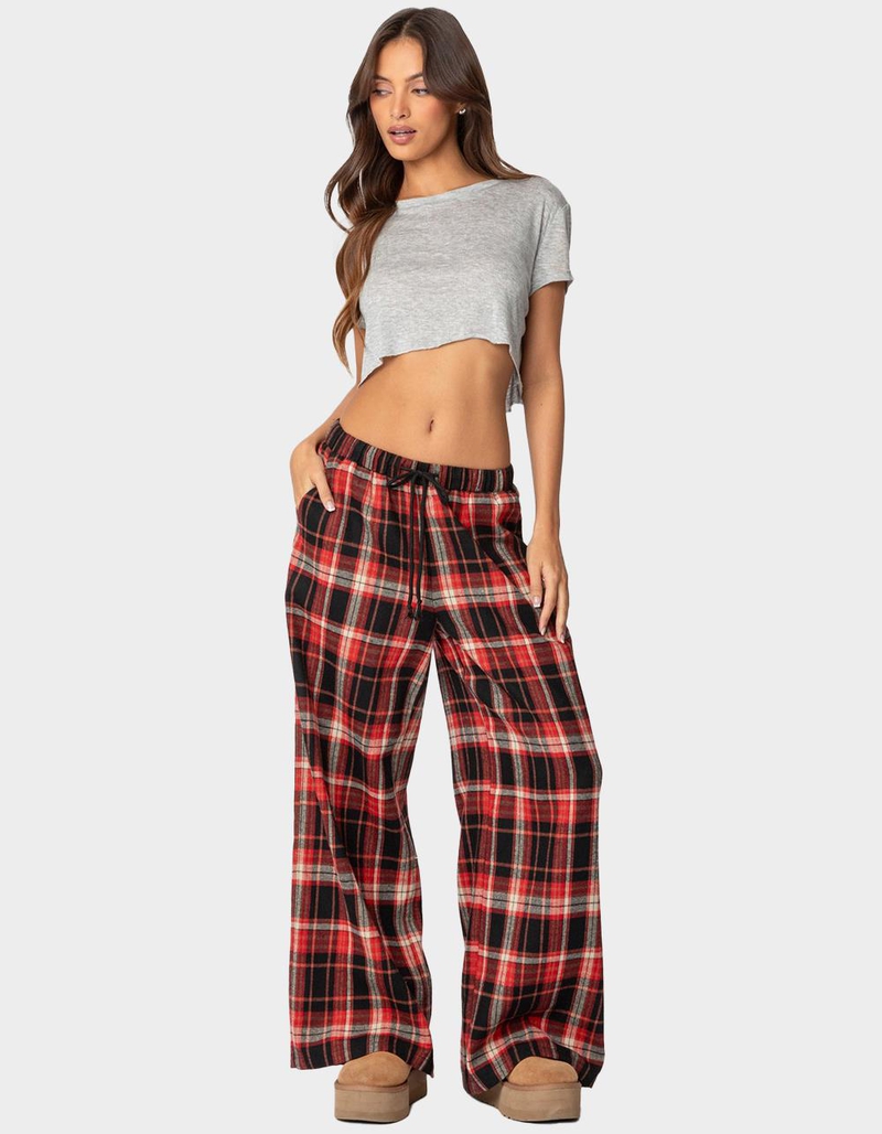 EDIKTED Lounge Around Plaid Wide Leg Pants image number 1