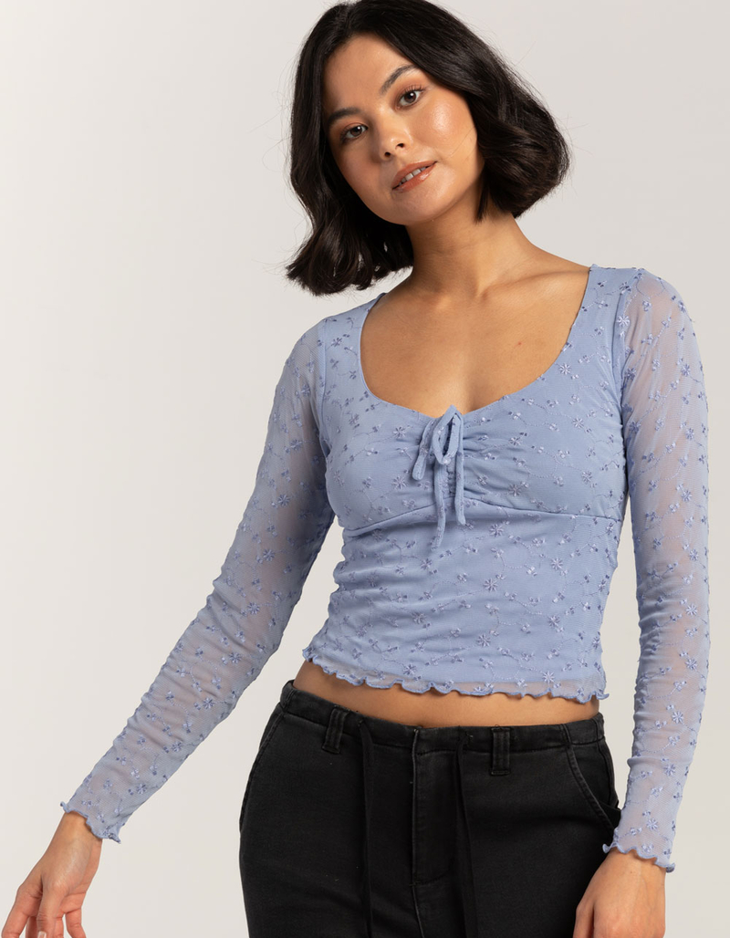 FULL TILT Embroidered Mesh Womens Long Sleeve Top image number 0