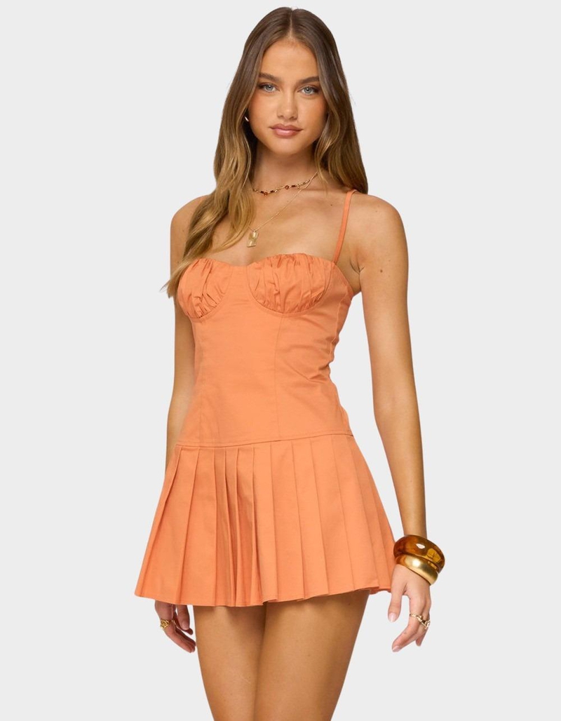EDIKTED Shae Pleated Drop Waist Mini Dress image number 0