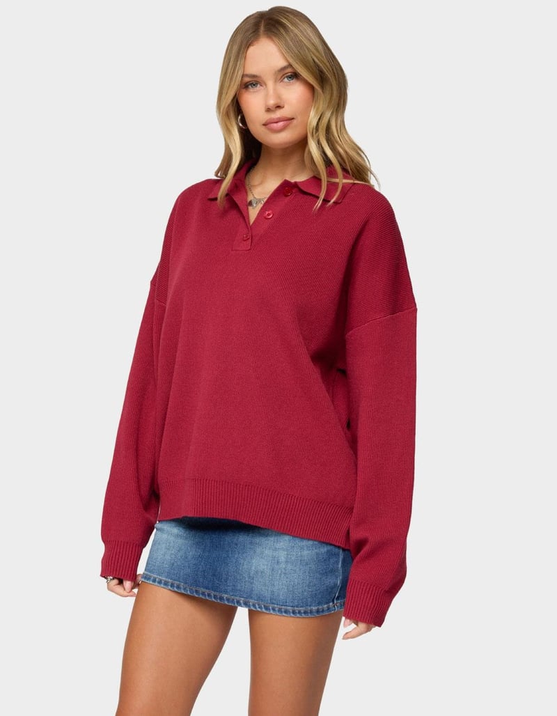 EDIKTED Lorie Oversized Knit Polo Sweater image number 1