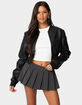 EDIKTED Cropped Faux Leather Bomber Jacket image number 1