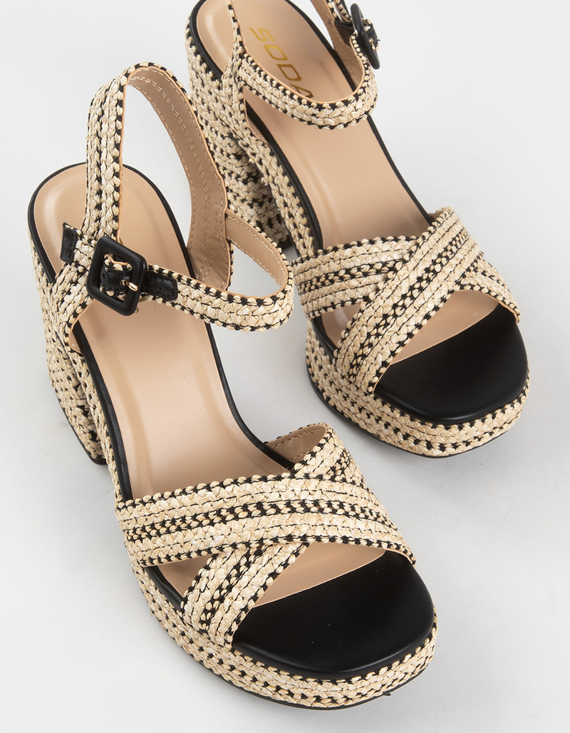 SODA Yara Raffia Womens Cross Strap Platform Heels image number 4