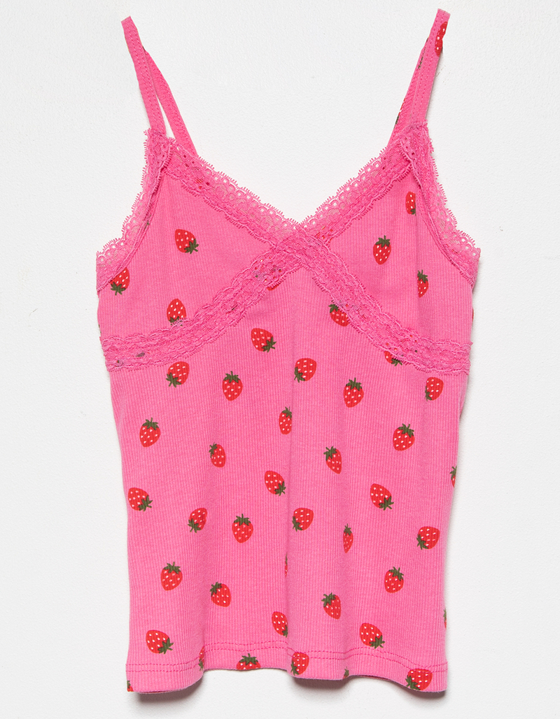 FULL TILT Strawberry Lace Trim Girls Tank Top image number 1