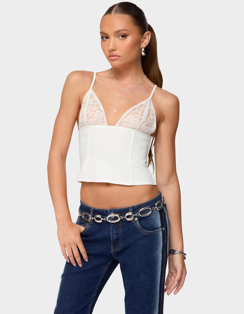 EDIKTED Keesha Lacey Boned V-Neck Top image number 0