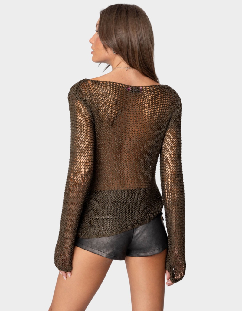 EDIKTED Asymmetric Open Knit Top image number 3