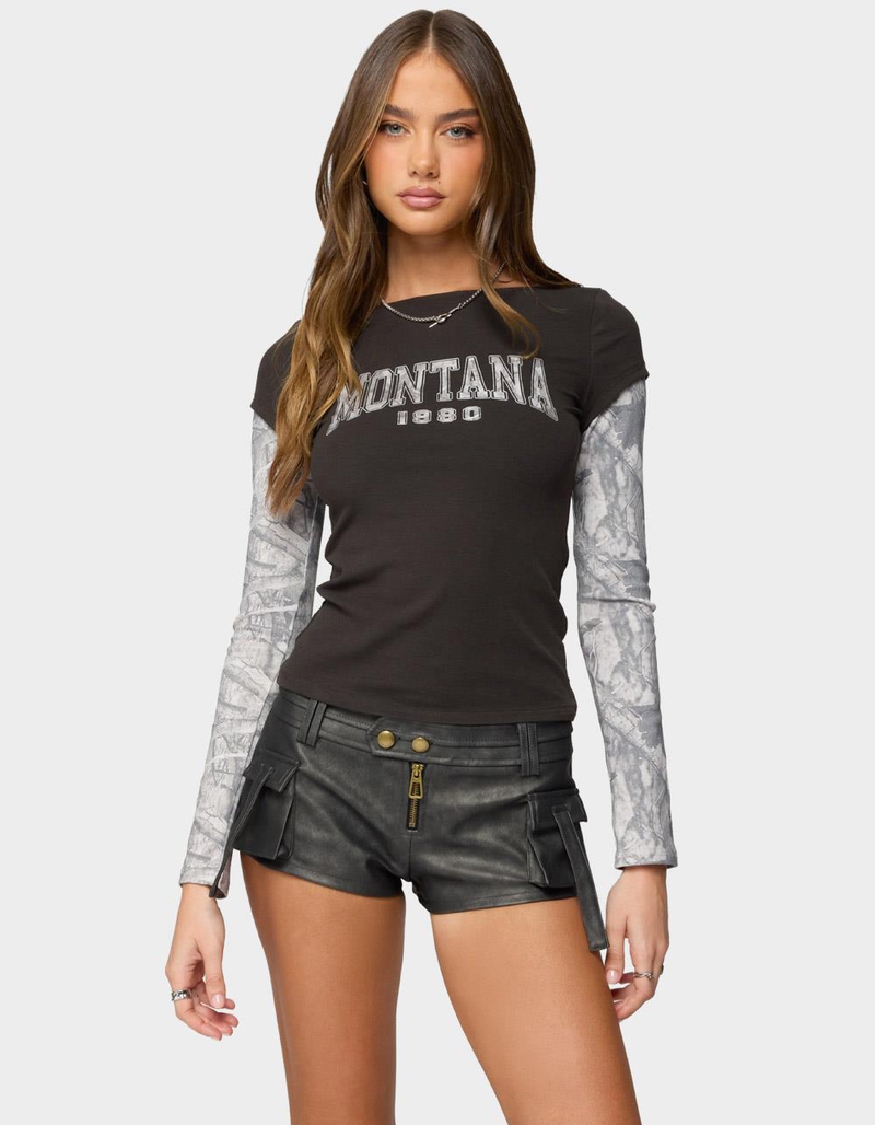 EDIKTED Layered Camo Long Sleeve Tee image number 0