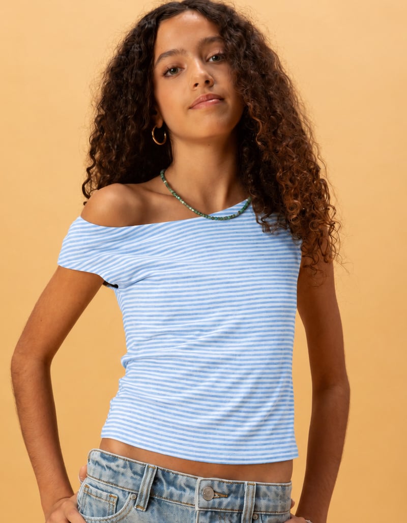 FULL TILT Girls Stripe Off The Shoulder Top image number 0