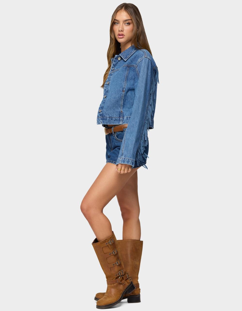 EDIKTED Maurice Fringed Denim Jacket image number 3