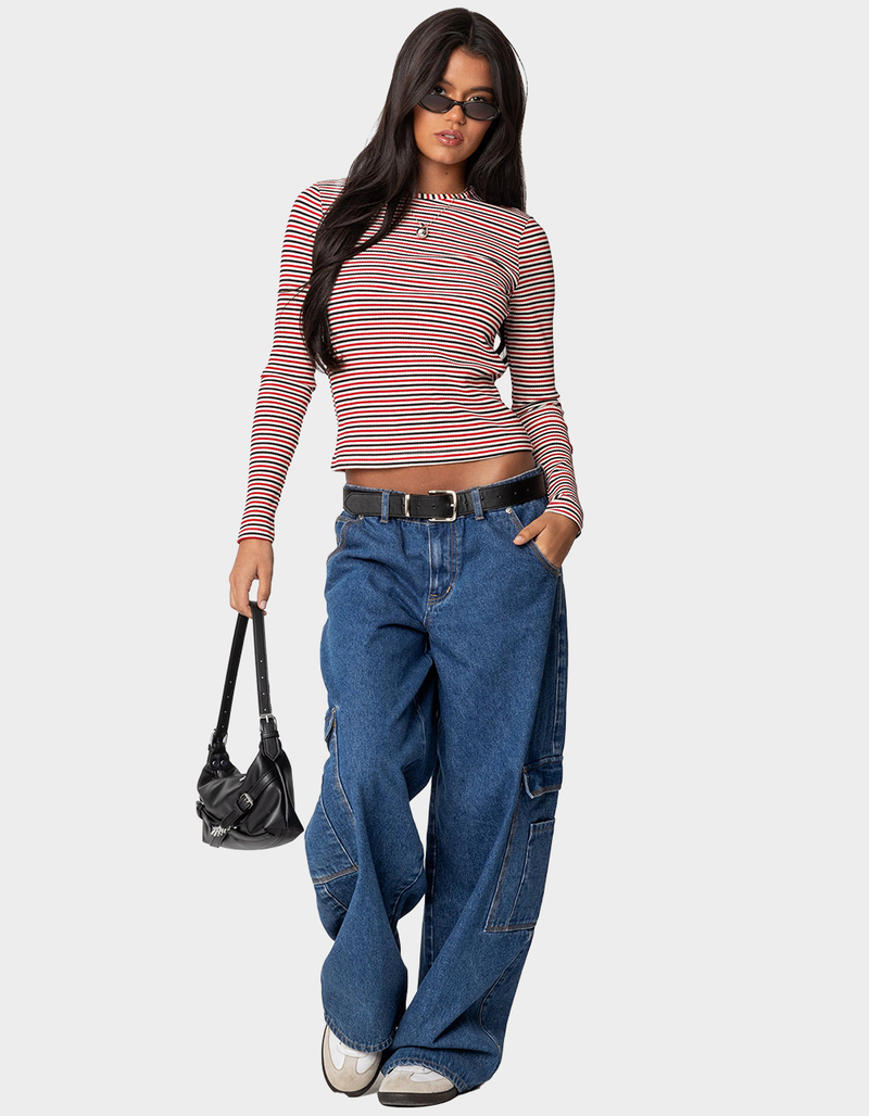 EDIKTED Corina Ribbed Stripey Long Sleeve Tee image number 1